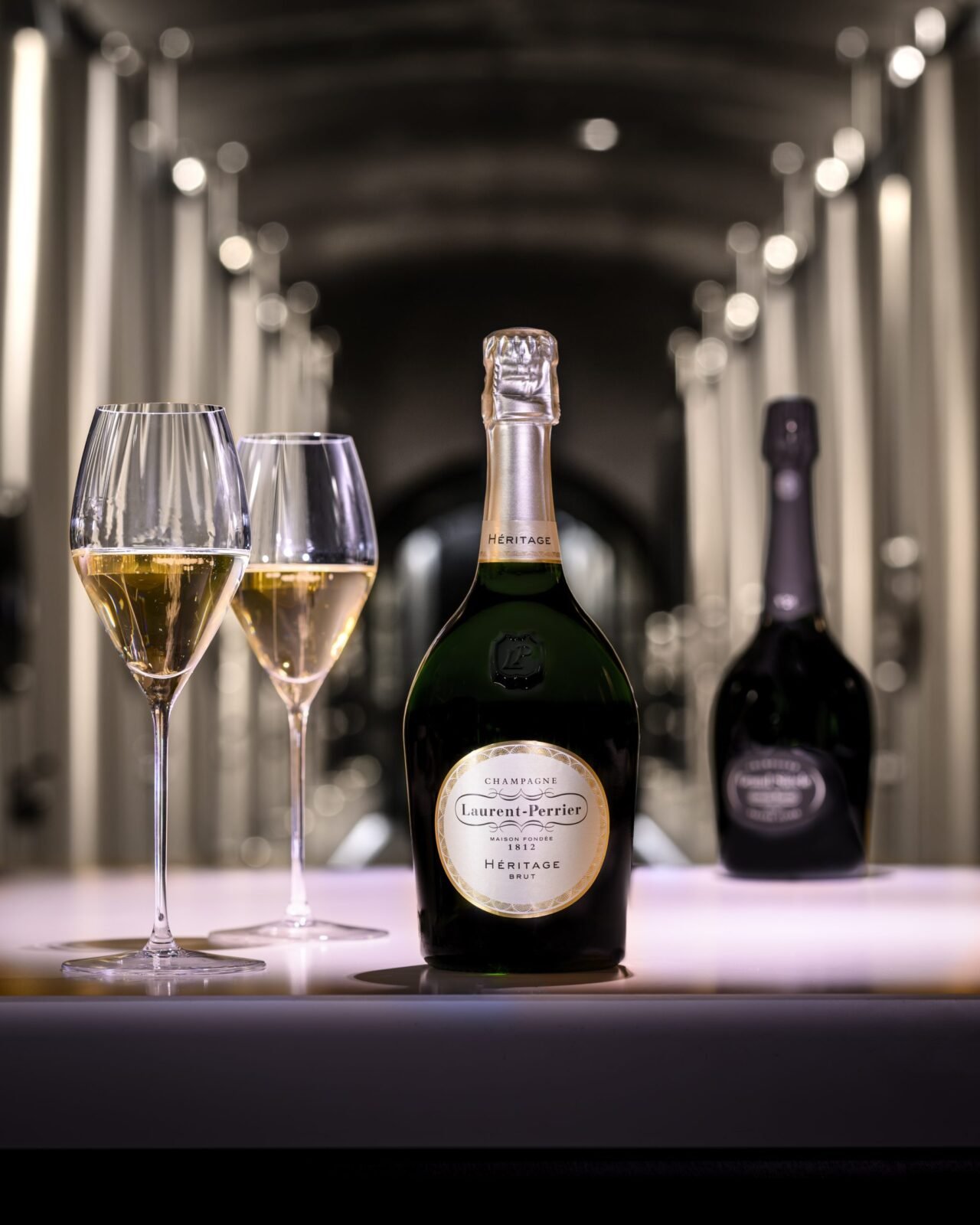 Laurent-Perrier Champagne bottles and glasses